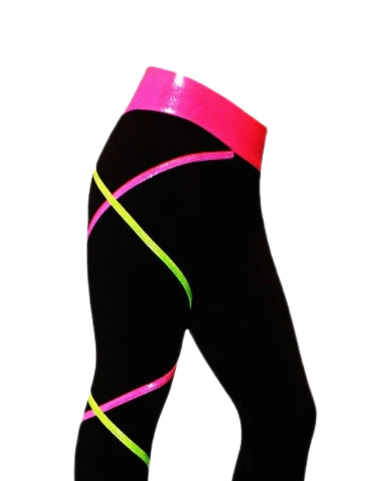 Criss Cross Ice Skating Pants - Pink/Lime - Poly/Spandex