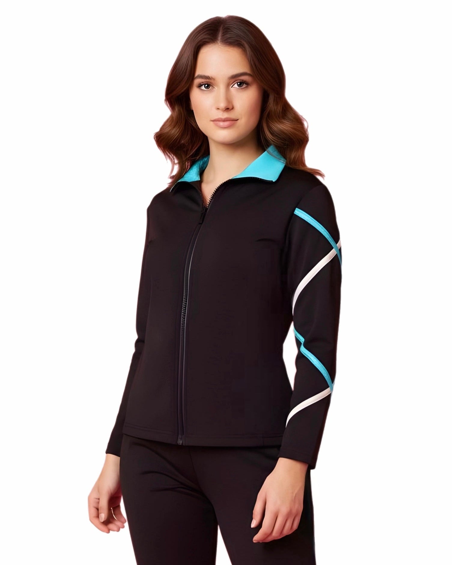 Criss Cross  Ice Skating Jacket- Silver/Turquoise- Poly/Spandex