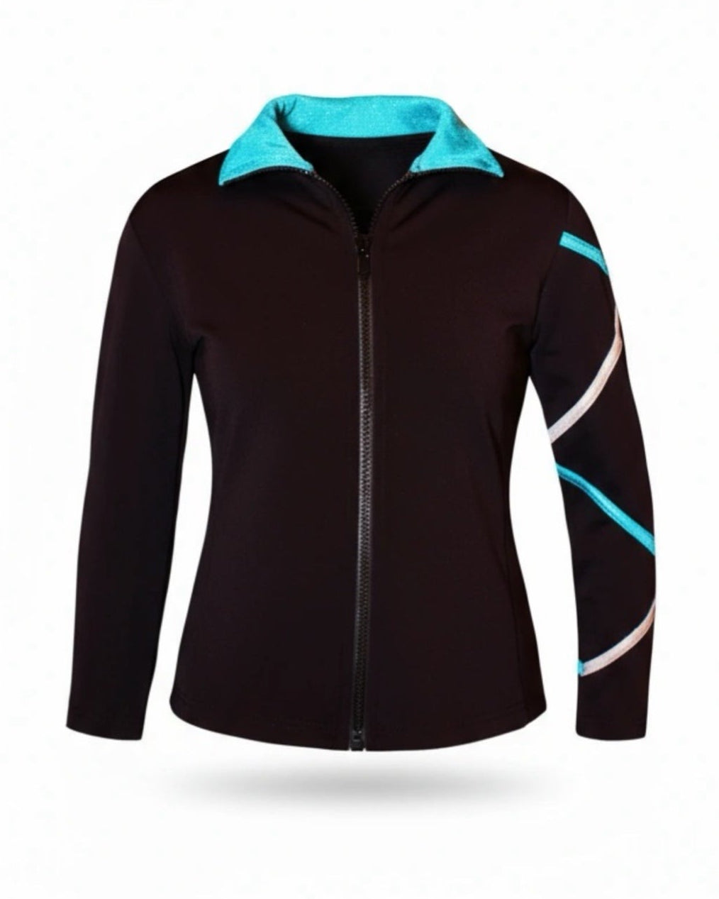 Criss Cross  Ice Skating Jacket- Silver/Turquoise- Poly/Spandex
