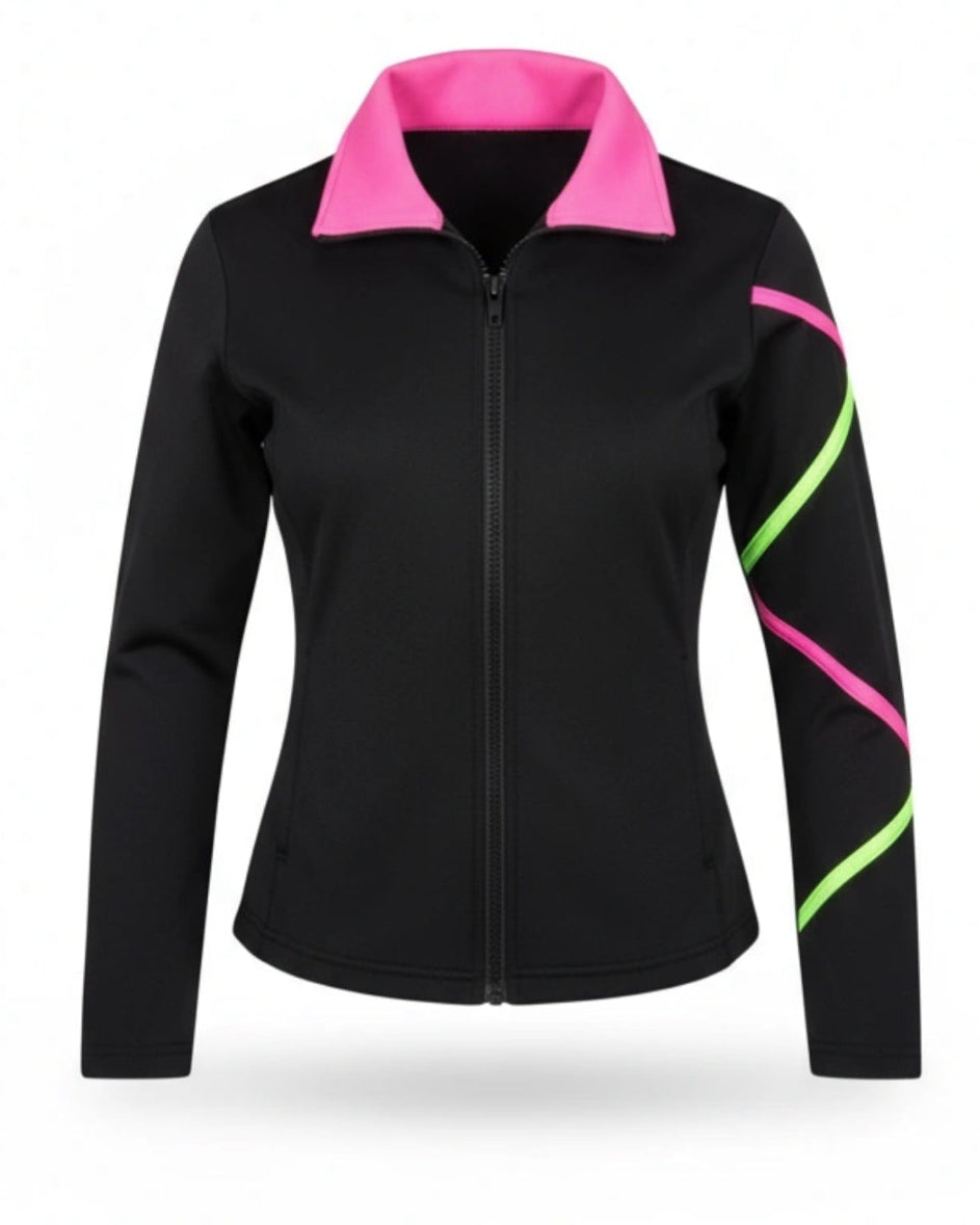 Criss Cross  Ice Skating Jacket - Pink/Lime- Poly/Spandex