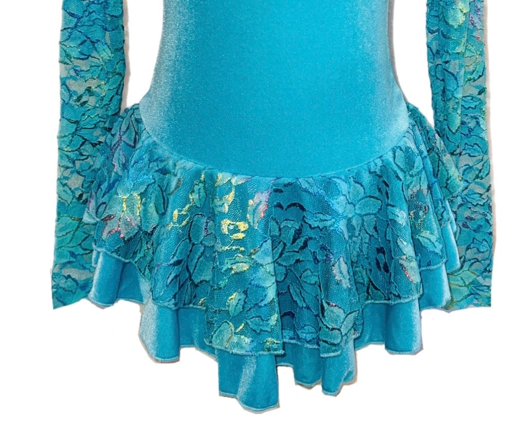 Velvet Ice Skating Dress -Turquoise