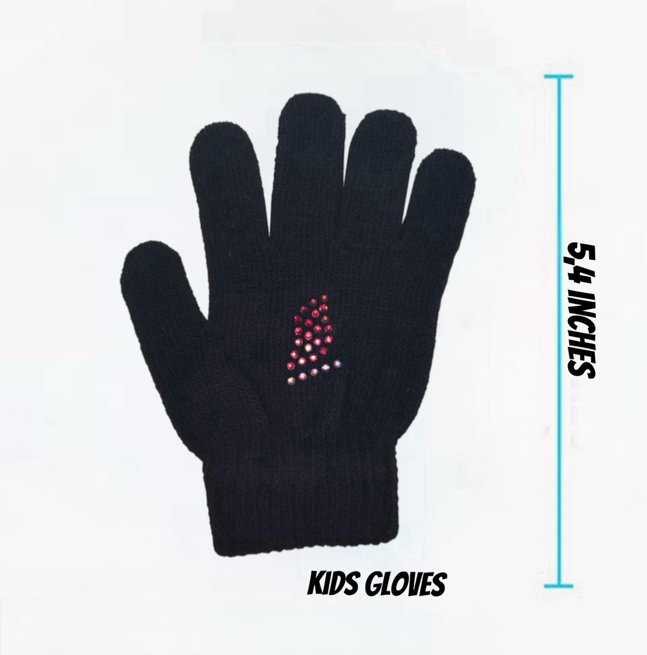 Ice Skating Stretchy Gloves with Logo- Black