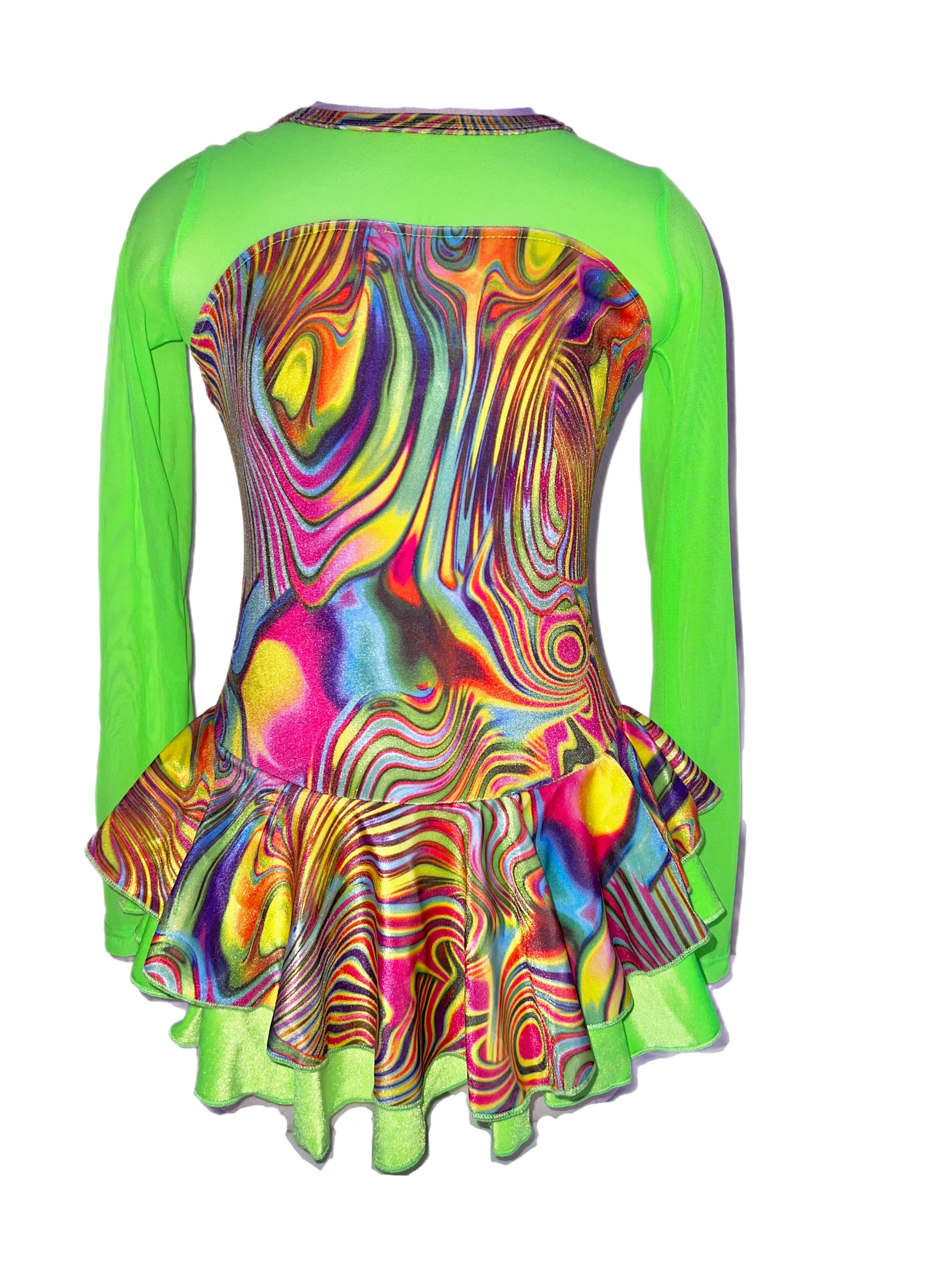 Neon Velvet Ice Skating Dress - Lava Flow