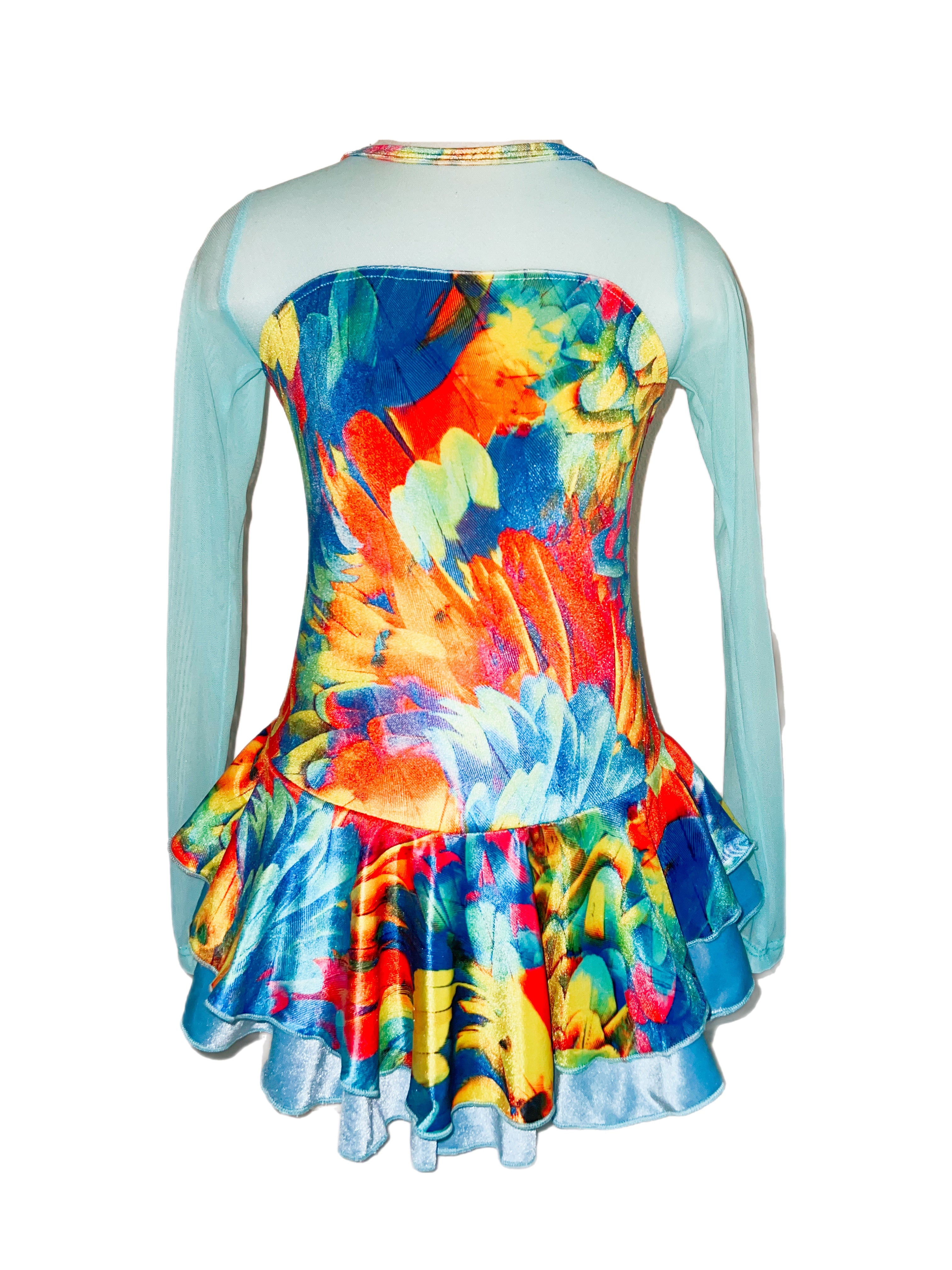Velvet Ice Skating Dress - Aqua Feathers
