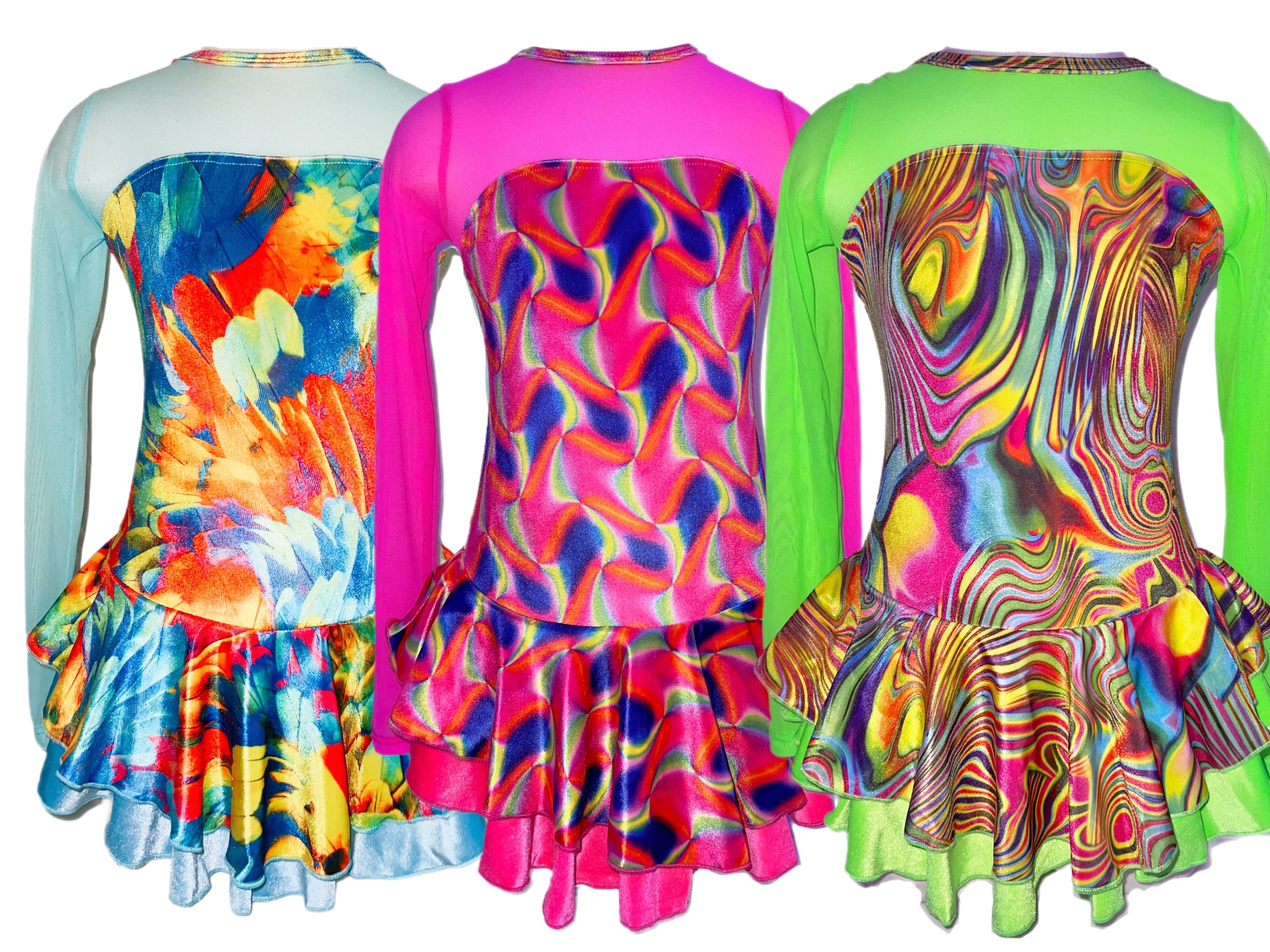 Neon Velvet Ice Skating Dress - Lava Flow