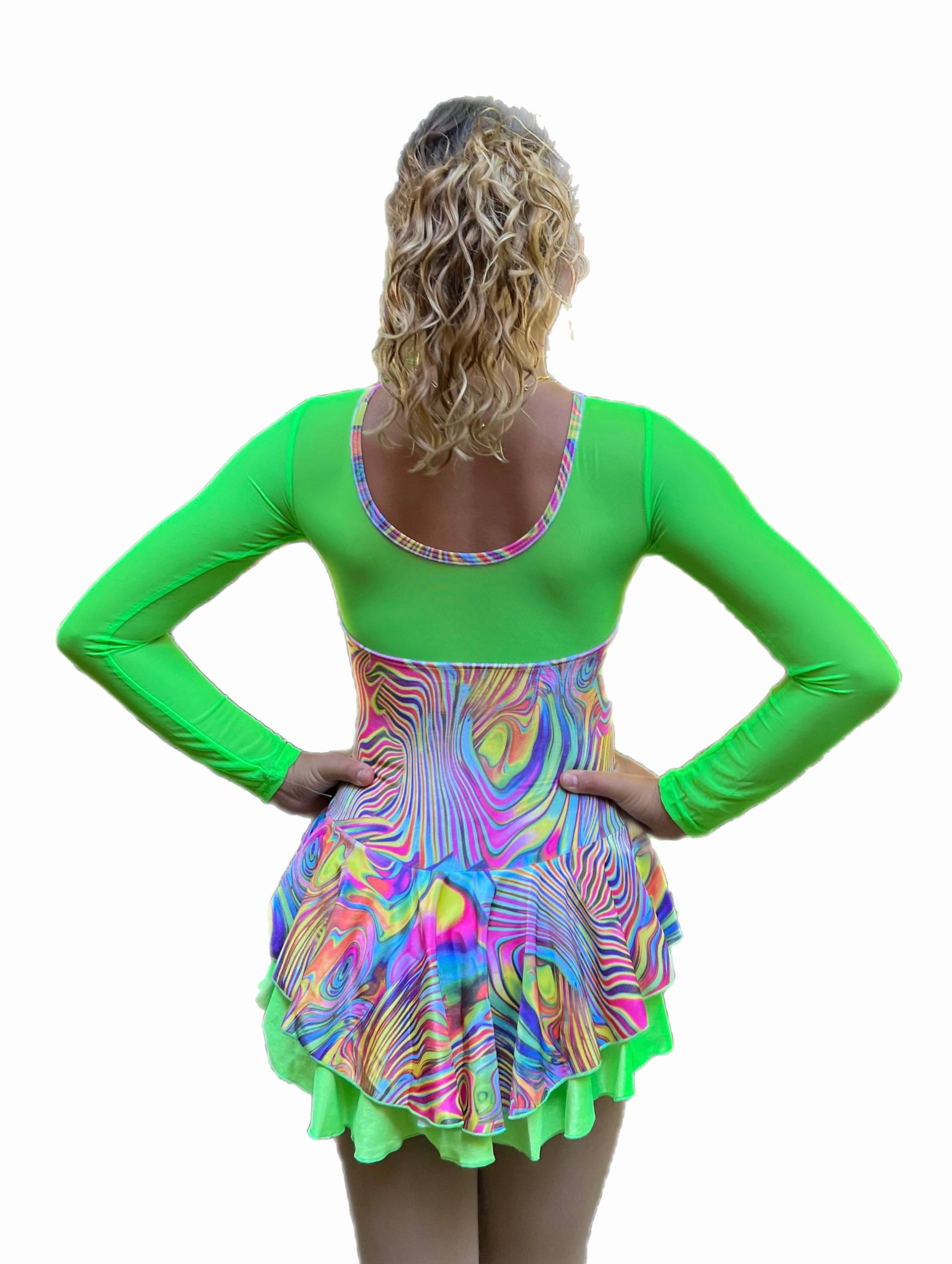 Neon Velvet Ice Skating Dress - Lava Flow