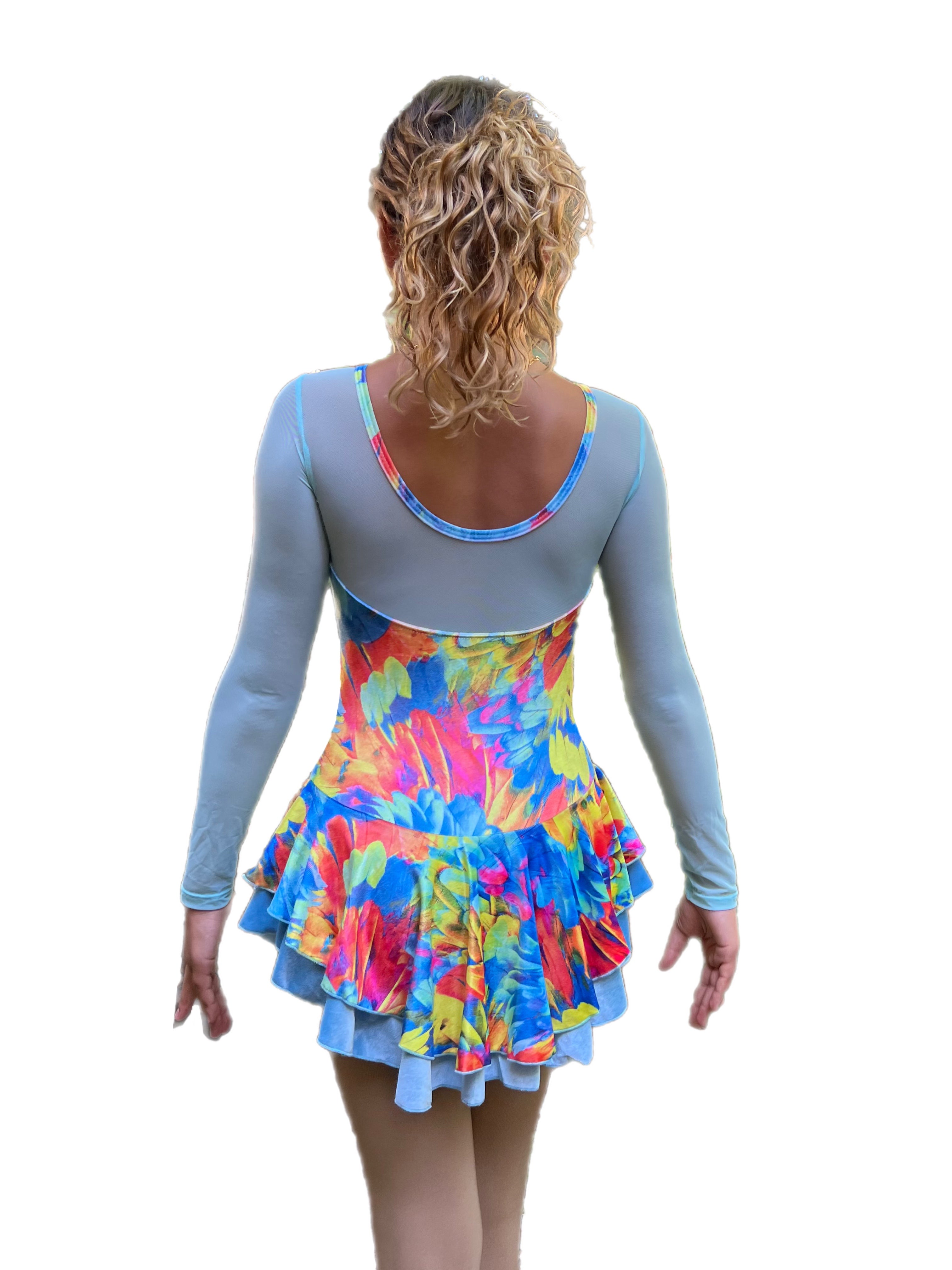 Velvet Ice Skating Dress - Aqua Feathers