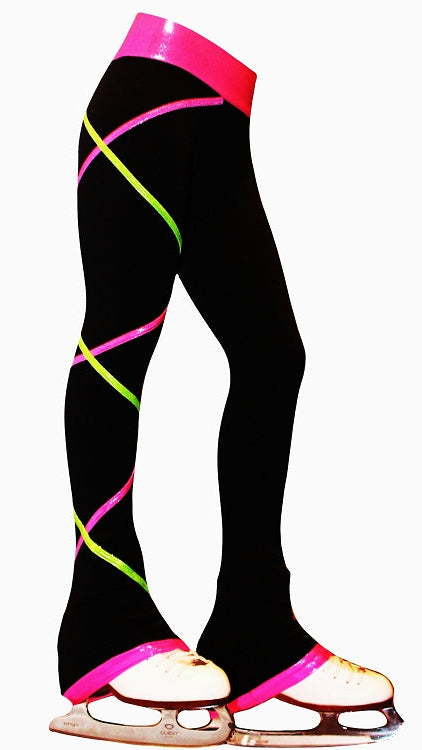Criss Cross Ice Skating Pants - Pink/Lime - Poly/Spandex