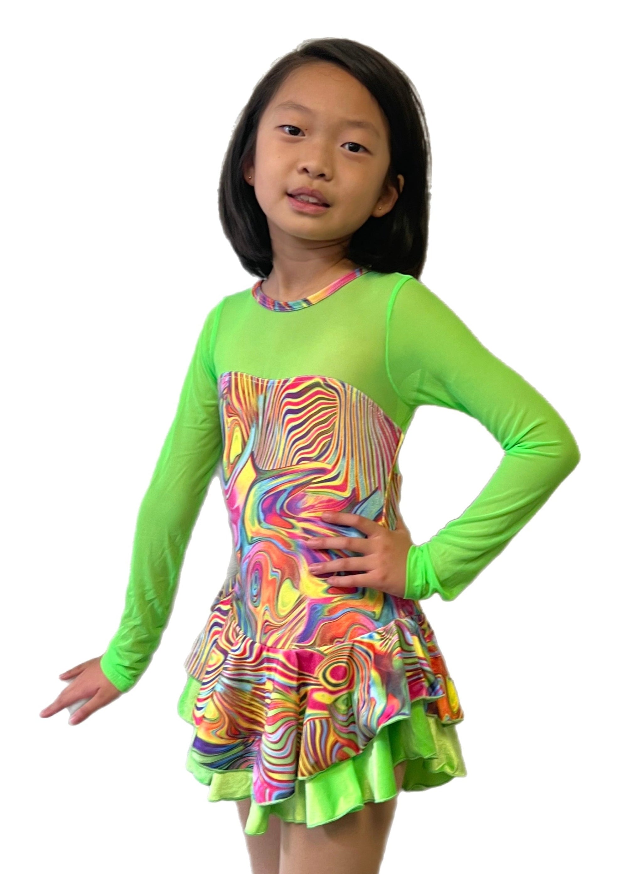 Neon Velvet Ice Skating Dress - Lava Flow