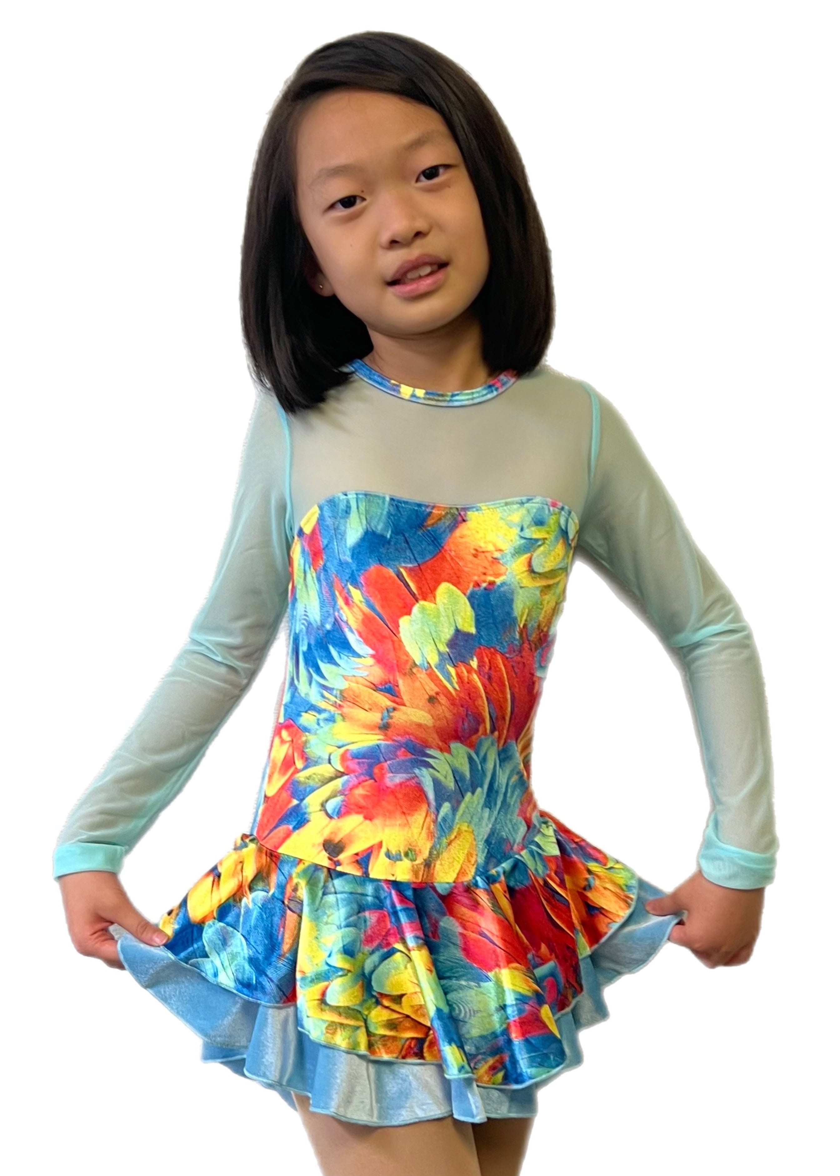 Velvet Ice Skating Dress - Aqua Feathers