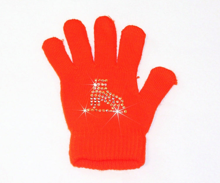 Neon Orange Skating Gloves with "Skate" Rhinestone Design
