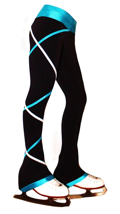 Criss Cross Ice Skating Pants -  Silver/Turquoise- Poly/Spandex